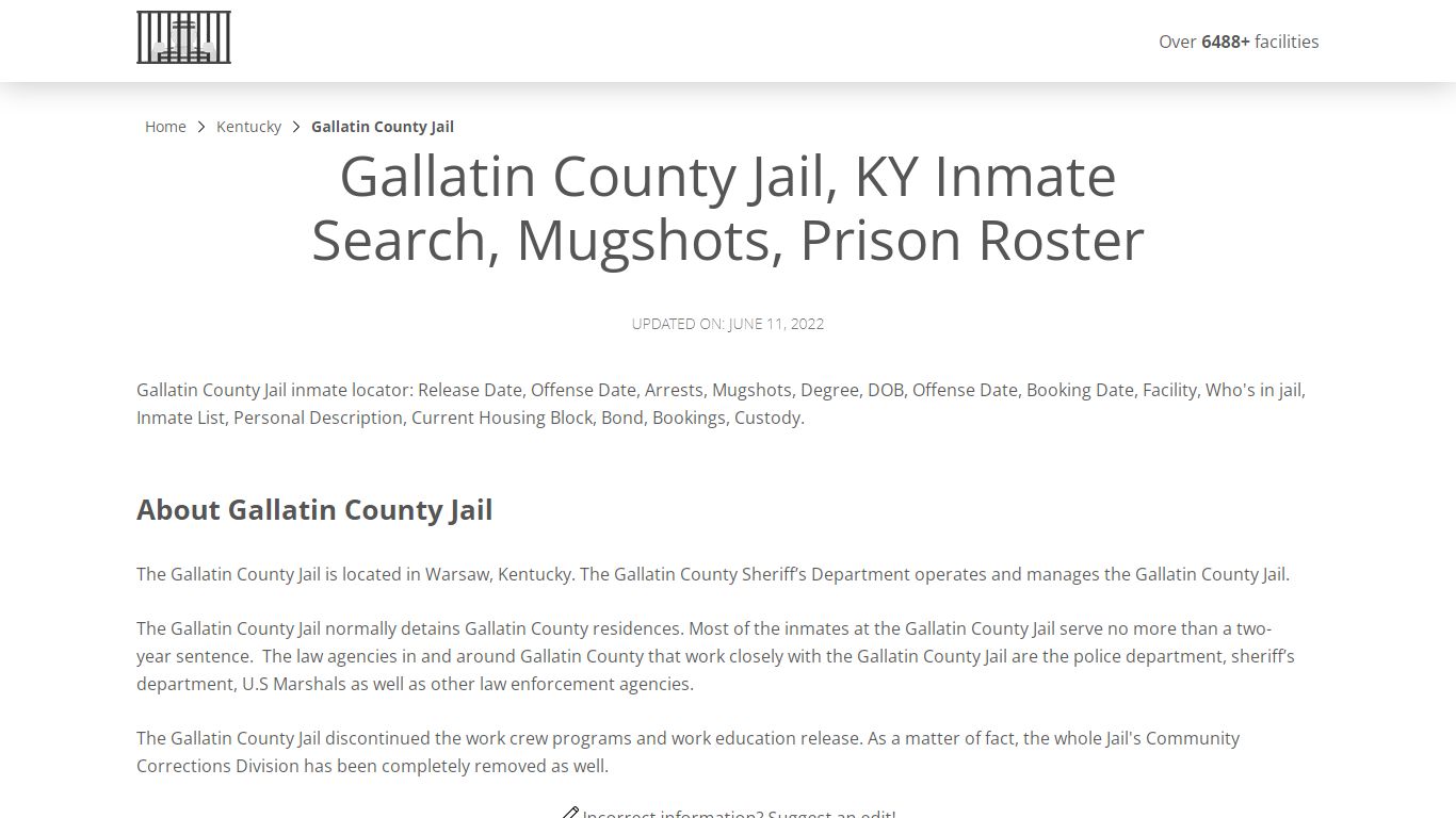 Gallatin County Jail, KY Inmate Search, Mugshots, Prison ...