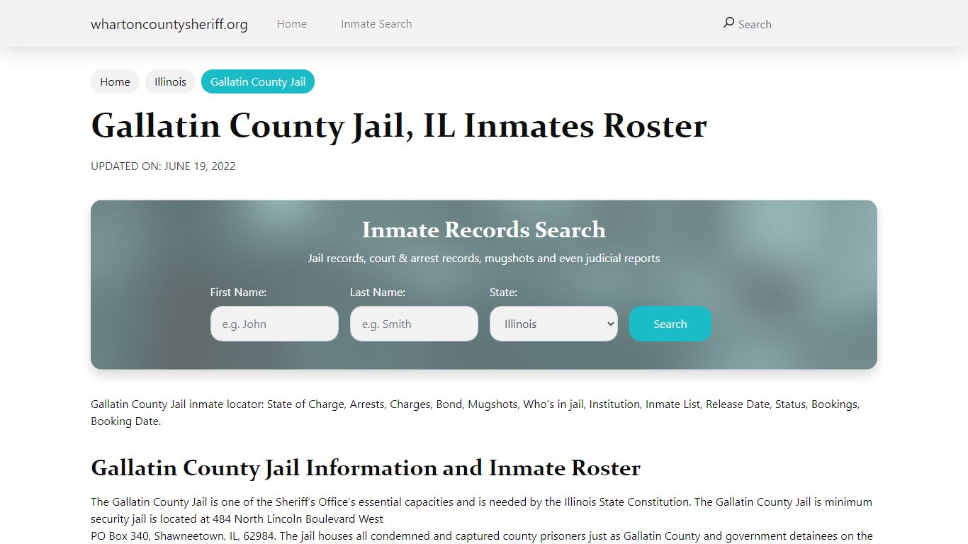 Gallatin County Jail, IL Jail Roster, Name Search