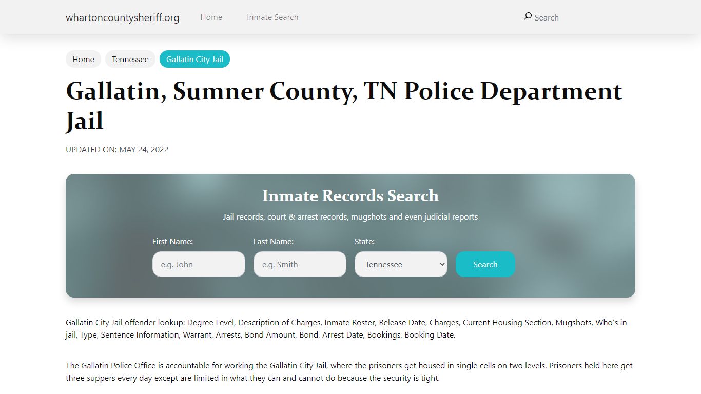 Gallatin, TN City Jail Inmates, Arrests